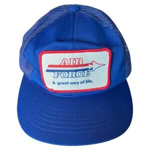 VTG US Air Force Trucker Hat A Great Way of Life Blue Mesh Snapback Retro Cap